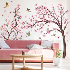 Pink Cherry Blossom Floral Birds Wall Decals Large Cherry Blossom Tree Branch...