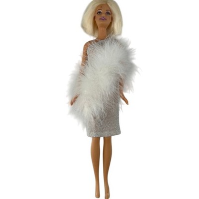 Vintage Fashion Doll w/Hasbro Silver Dress & Feather Trim Collectible 