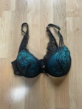 Seven Til Midnight Size Medium M Satin & Lace Bra Blue Black Women Lingerie