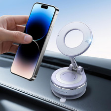 Vacuum Magnetic Phone Holder for Car 360  Foldable Suction Mount White