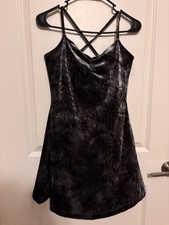 Vintage Black Velvet Mini Dress Size Medium Y2K Grunge Goth Fairy Whimsigoth