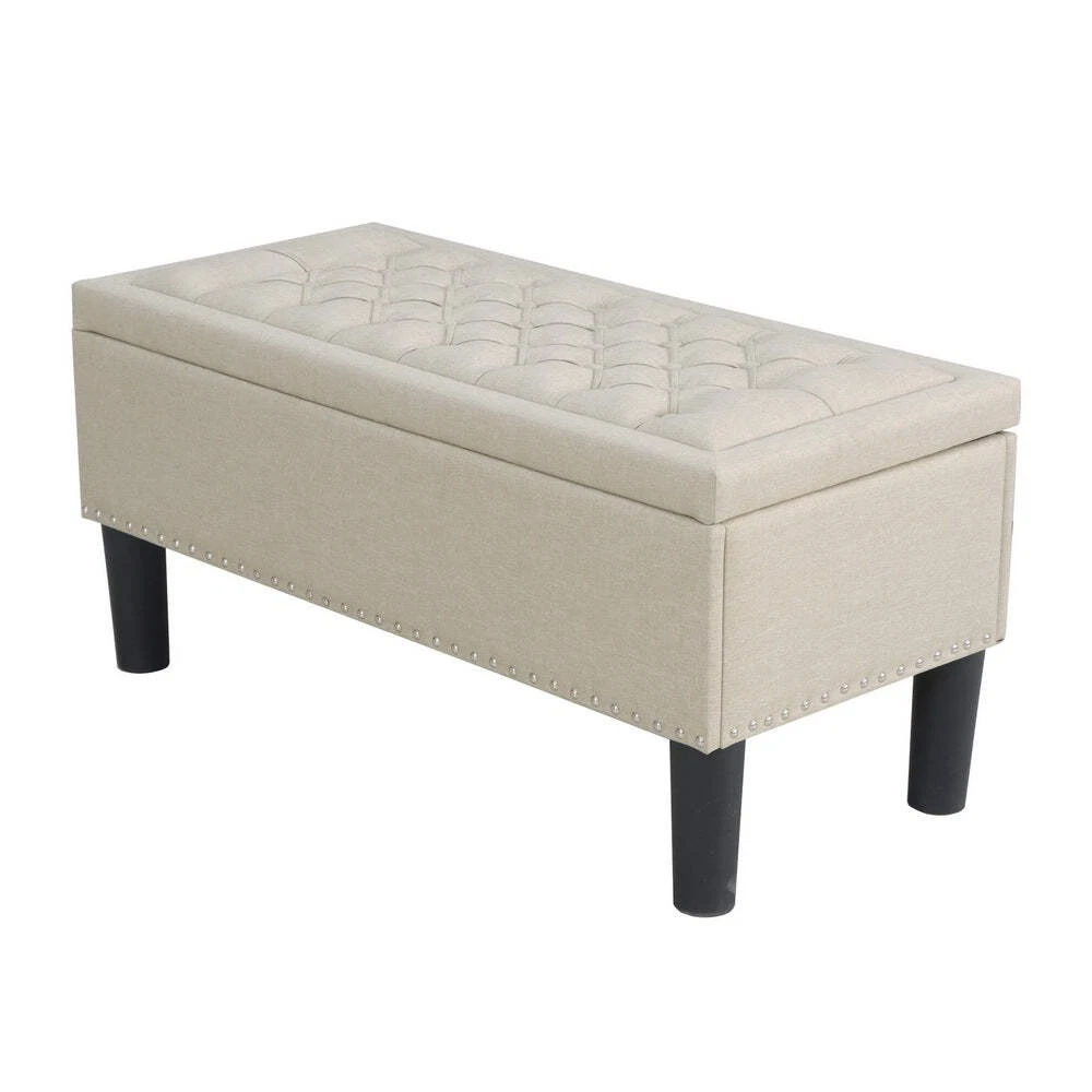 Artiss Storage Ottoman Blanket Box 96cm Linen Taupe