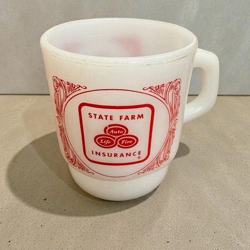 Vintage Fire King State Farm Insurance Milk Glass Coffee Mug USA Stackable