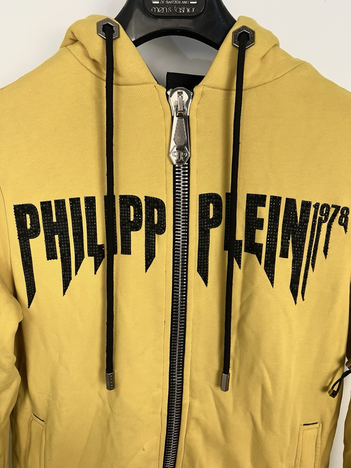 Phillip Plein Men’s Hoodie Yellow Full-Zip Hooded Heavy Jacket Angel Big Logo - second product detail image