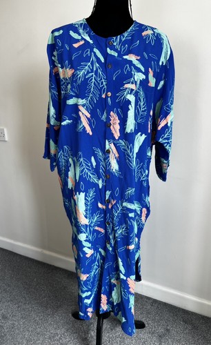 Plant Kween x Tonle Zero Waste Shirt Maxi Dress Blue Monstera Leaf Print Large