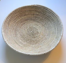 Beautiful Handcrafted Rattan Bowl Basket  Large White Over Natural