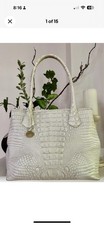BRAHMIN Ivory White Melbourne Croc Embossed Leather Shoulder Tote Handbag