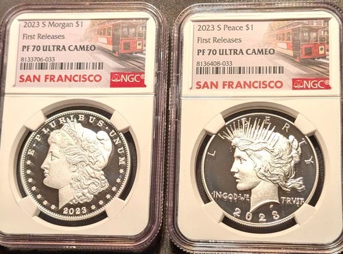 2023 S Morgan & Peace Silver Dollar NGC PF70 Ultra Cameo First Releases San Fran