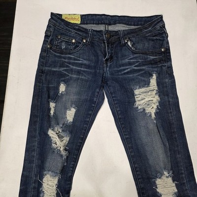 Vintage Machine Nouvelle Mode Womens Y2K Distressed Skinny Jeans Blue Size 26 40