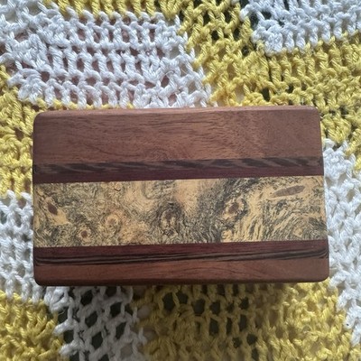 Vintage Chuck Stewart Handcrafted Wooden Jewelry Box Signed 6 x 3.5 x 2