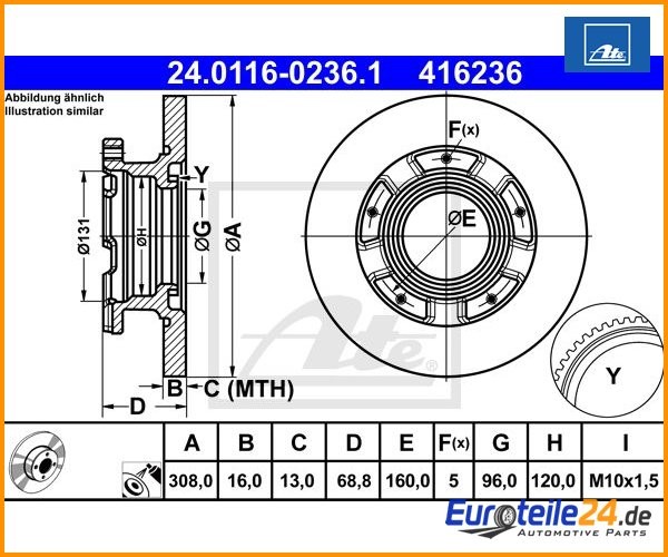 2 St. Bremsscheibe Ate 24.0116-0236.1 FüR Ford-image