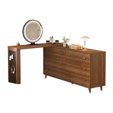 Makeup Vanity Desk with Full Aluminum HD Touch Screen Round Mirror Walnut
