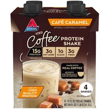(4 pack) Atkins Protein Shake, Iced Coffee Café Caramel, Keto Friendly, 15g