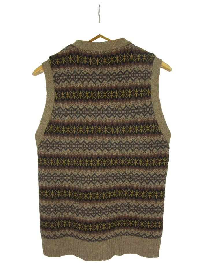 Chaleco Suéter Geoffrey Beene Para Hombres Grande Marrón Negro Lana de Cordero Isla Justa Botón Foto 2 de 4