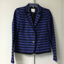 Ann Taylor Woman Career Formal Blazer Coat Suit Size 4 Blue Black Striped Lined
