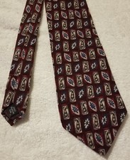 Zylos By George Machado Burgundy Silk Tie W/Designs - Italian Silk Made in USA