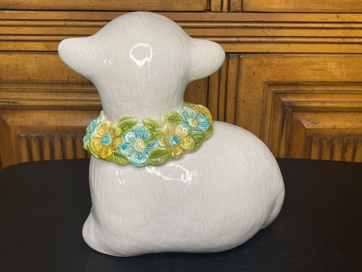 Metlox Lamb Cookie Jar Poppytrail 1960s Flowered Collar Ceramic | eBay