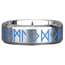 Norse Blue Rune Ring Silver Stainless Steel Protection Luck Viking Celtic Band