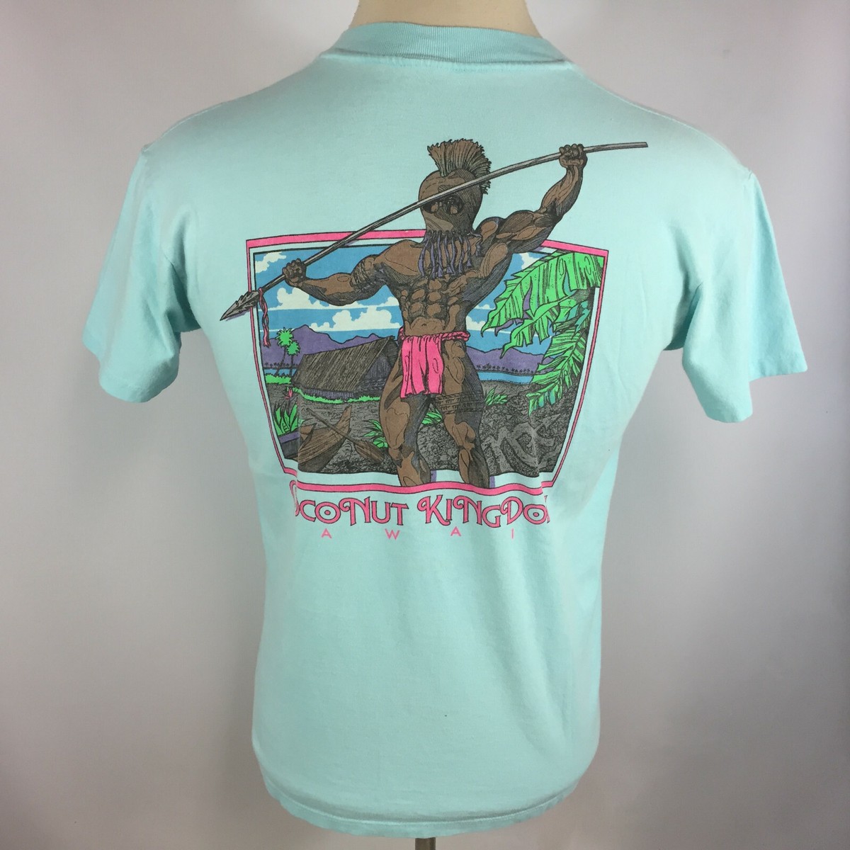 Vintage 80s 90s Neon Surf Skate Hawaii Coconut Kingdom T Shirt