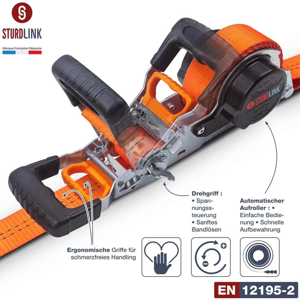 Automatik Spanngurt 35mm 5m mit J Haken 1000kg/2000kg | Set von 2 Spanngurte ... - Bild 2 von 4