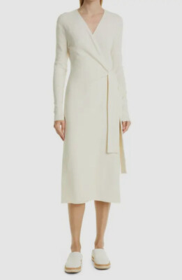 cream sweater wrap dress Tied Long Sleeve Wrap Sweater Dress Cream / M