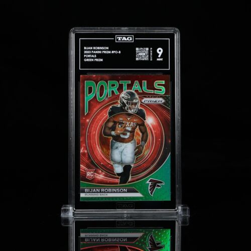 2023 Prizm Bijan Robinson Portale grün PO-8 ETIKETT 9 ATL Falken-Texas Longhorns - Bild 2 von 6
