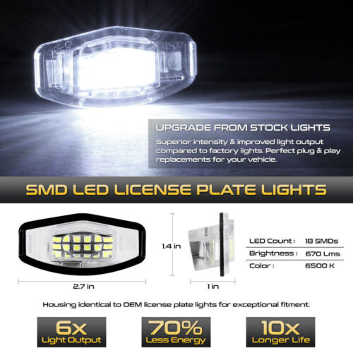 2X 4-Door 6000K LED License Plate Light White For 2003-2017 Honda Accord Sedan - Picture 4 of 16