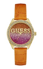 GUESS WOMEN'S ORANGE strap TWO-TONE DIAL WATCH gold tone case W0823L10