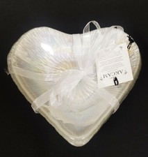 NEW AKCAM SET OF 4  PEARL,WHITE FORGED GLASS,HEART SHAPE DESERT PLATE,BOWL-TURKE