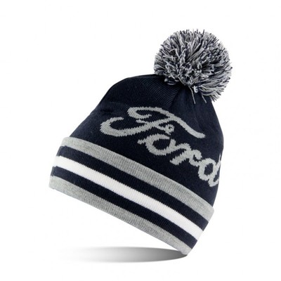 Ford Cap Pompom Knitwear Knit Beanie Cap Winter Hat Dark Blue Lettering  Grey | eBay