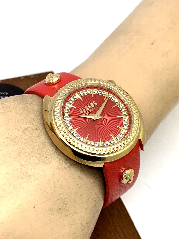 Versus by Versace Women's Watch VSPHF3021 Red Dial Gold Case Leather Band 38mm - Image 4 of 4