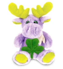 DolliBu Purple Moose with Scarf Stuffed Toy with Green Plush Shamrock - 12 Inch