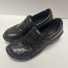 B.O.C. Peggy Women's 10M Crocodile Embossed Slip-On Clogs Block Heel- Gray Nurse