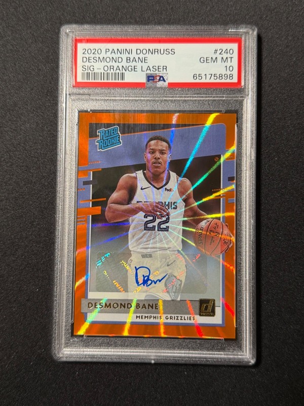 Desmond Bane 2020-21 Panini Donruss #240 Rated Rookie Orange Laser Auto PSA 10