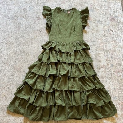 EUC Women s Ruffled Olive JESSAKAE COLLECTION Dress Size Medium CHARMING