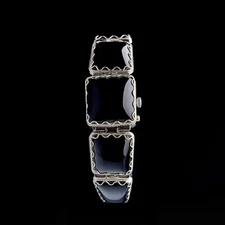 NOS Vintage Chaika Women's Mechanical Watch Silver Tone Black Stone Secret Cover