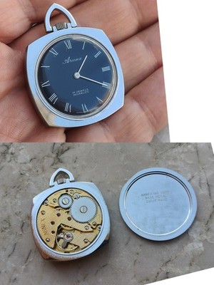 60er Jahre ARNEX SCHÖNE TASCHENUHR Cal.  UNITAS VINTAGE UHREN UHR BLACK DIAL 35mm