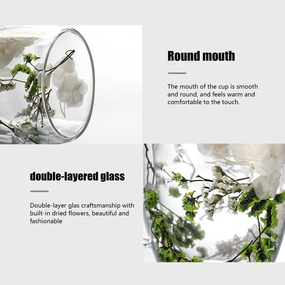 Taza de café aislada con flores secas de vidrio de doble pared con mango 350 ml Foto 4 de 4