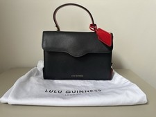 Lulu Guinness Queenie Black Leather Removable Crossbody Ladylike Handbag Bag New