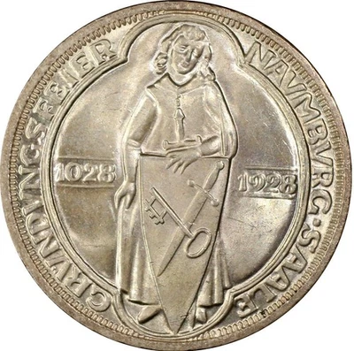 Weimarer Republik 3 Reichsmark 1928 A PCGS MS65, Naumburg Silber stgl. J 333 - Bild 1 von 3