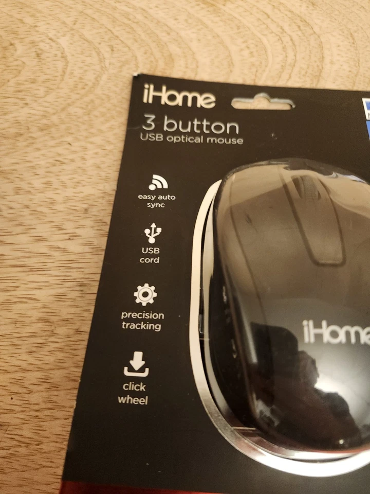 iHome Optical 3 Button Corded Precision Mouse Black Sealed New - Image 3 of 4