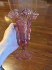 Fenton Empress Rose Pink Art Glass Vase Daffodil Embossed Ruffle Top Footed