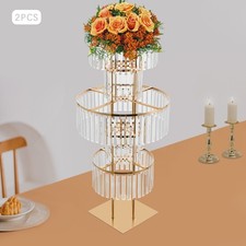 2Pcs Acrylic Crystal Flower Stand Metal Pedestal For Wedding Party Stand Decor