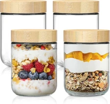 NETANY 4-pack 16oz Glass jars with Airtight Lids, Overnight Oats Transparent 