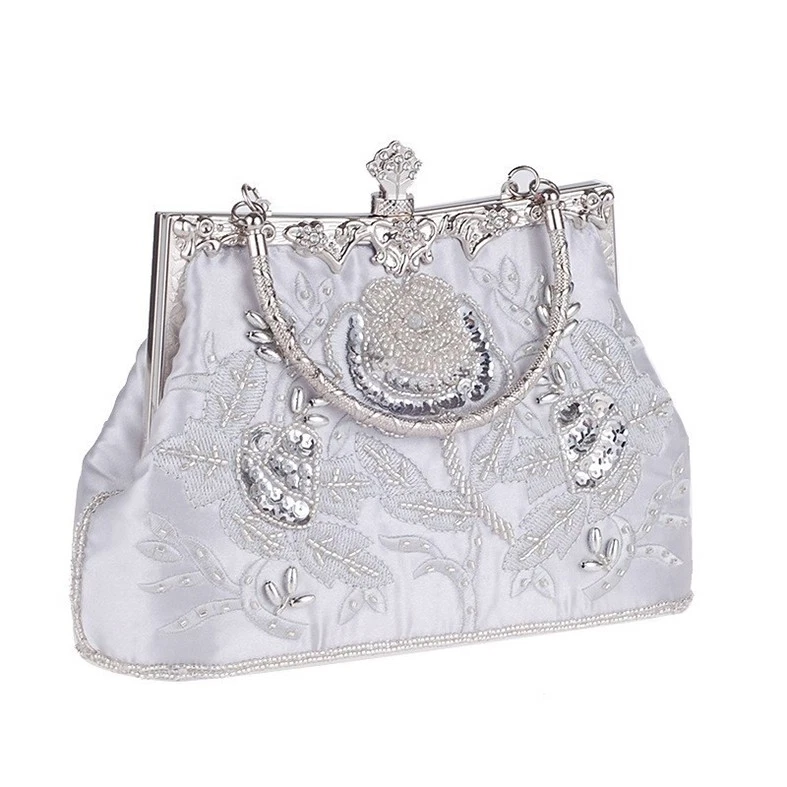 Women's Handbag Vintage Rose Embroidered Beaded Sequin Evening Bag Wedding Party - image 2 of 4