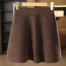 Women Cashmere Wool Skirt Elastic Waist Mini A-Line Skirt Wool Above Knee Skirt