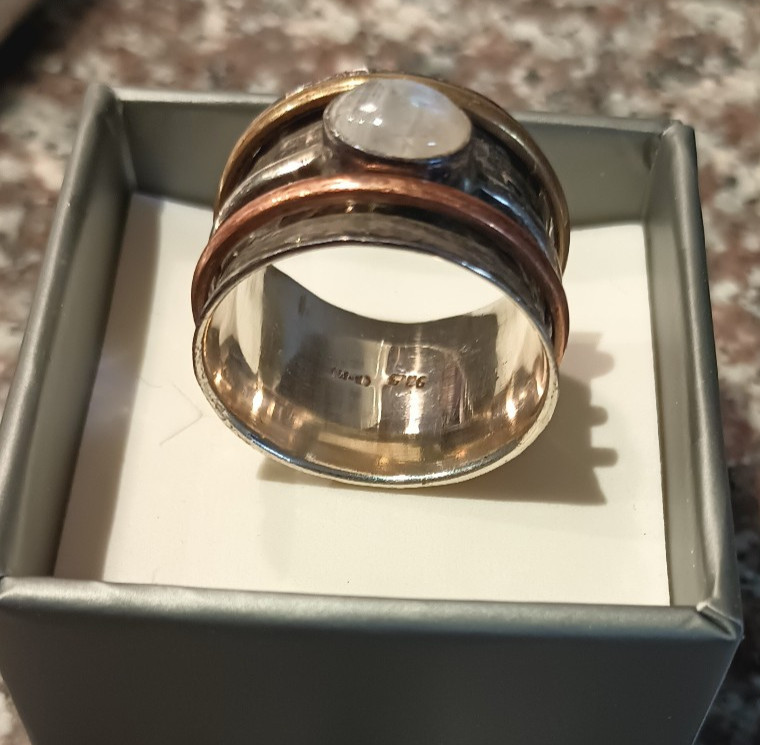 Moonstone Ring Statement Ring with Copper and Bra… - image 4