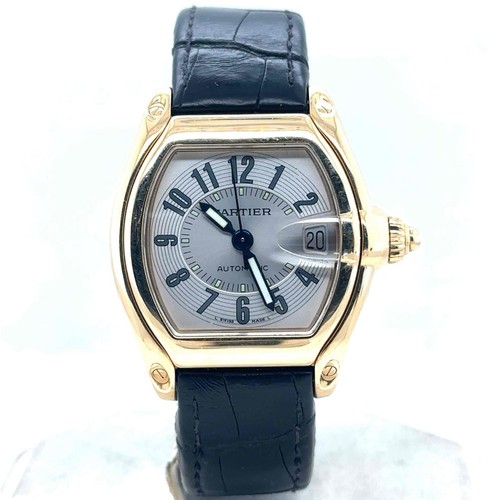 Cartier Roadster 38mm Automatic 18k Yellow Gold Black Leather Strap Men W62005V2
