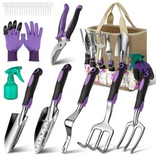 30-Piece Stainless Steel Garden Tools Set with Floral Tote Bag, Ergonomic Handle