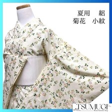 Fine Pattern Summer Silk Kimono with Flowers Chrysanthemums Used Japan